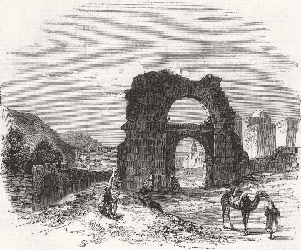 Associate Product TUNISIA. Roman & Saracen gate to Zowan, nr Carthage 1858 old antique print