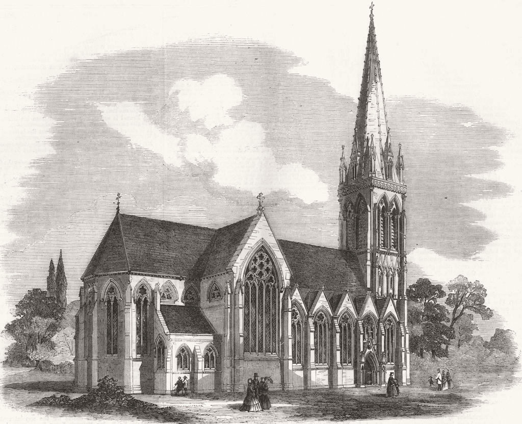 LONDON. New Church of St Mary, Stoke Newington 1858 old antique print picture