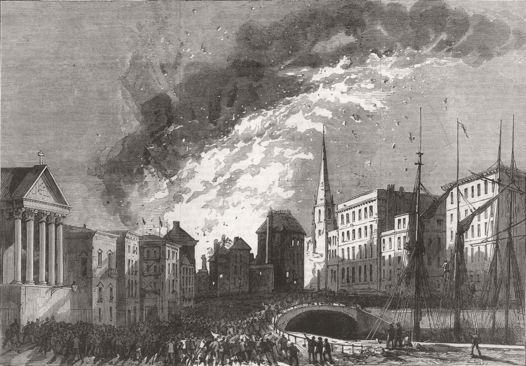 GLOS. Great fire at Bristol 1876 old antique vintage print picture