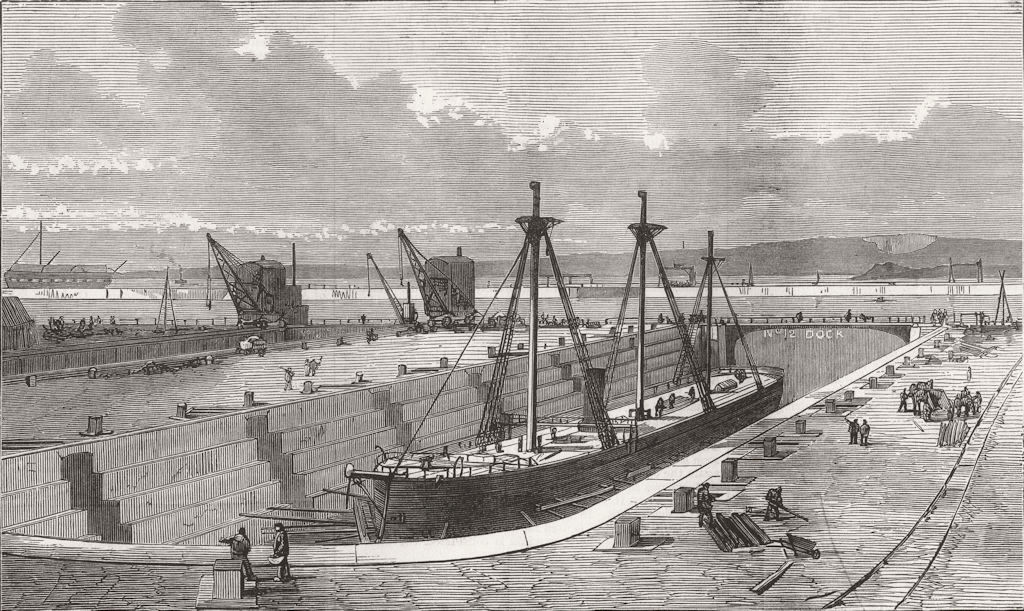 HANTS. New docks and basin, Portsmouth 1876 old antique vintage print picture