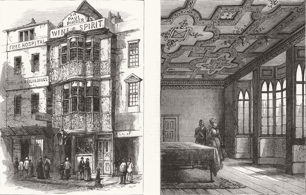 Associate Product LONDON. Sir Paul Pindar's House, Bishopsgate-Street 1878 old antique print