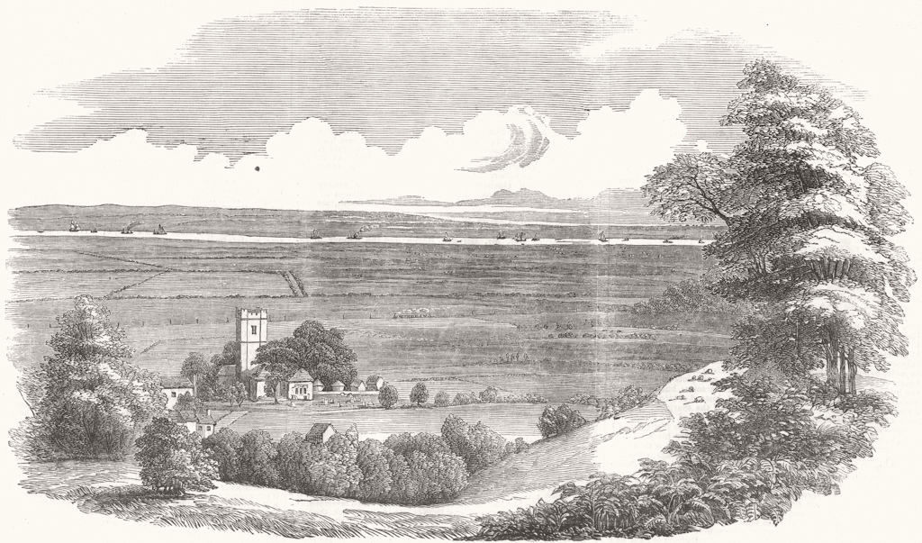 Associate Product LONDON. Hackney Marshes-view over Plumstead Church 1853 old antique print