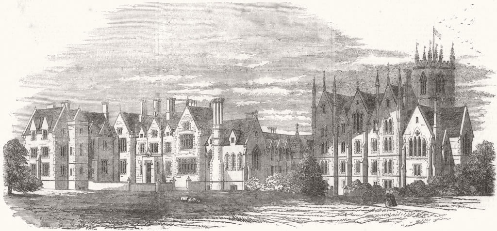 LANCS. St Elfin's(New) Schools, Warrington 1853 old antique print picture