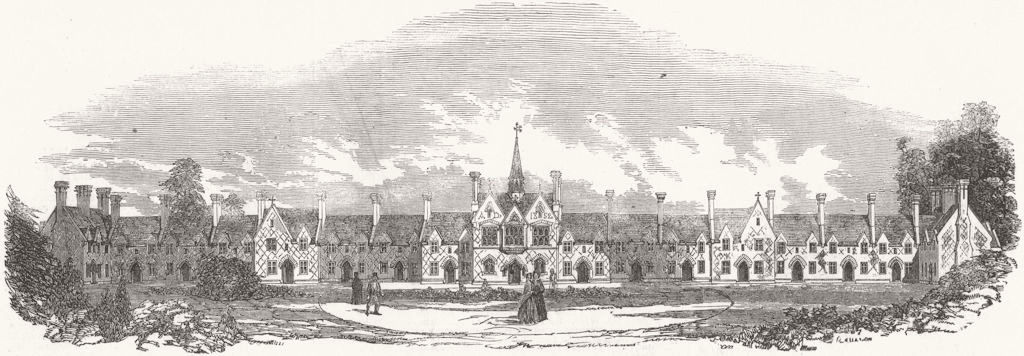 LONDON. St Pancras Almshouses, Kentish-Town 1853 old antique print picture