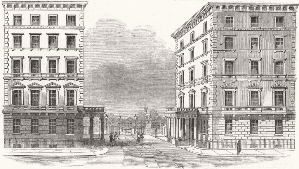 Associate Product LONDON. The Albert gate, Hyde Park, Knightsbridge 1844 old antique print