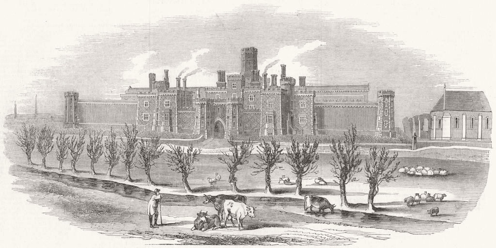 Associate Product BERKS. The new Gaol, at Reading 1844 old antique vintage print picture