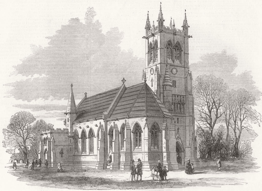 YORKS. Escrick Parish Church 1858 old antique vintage print picture