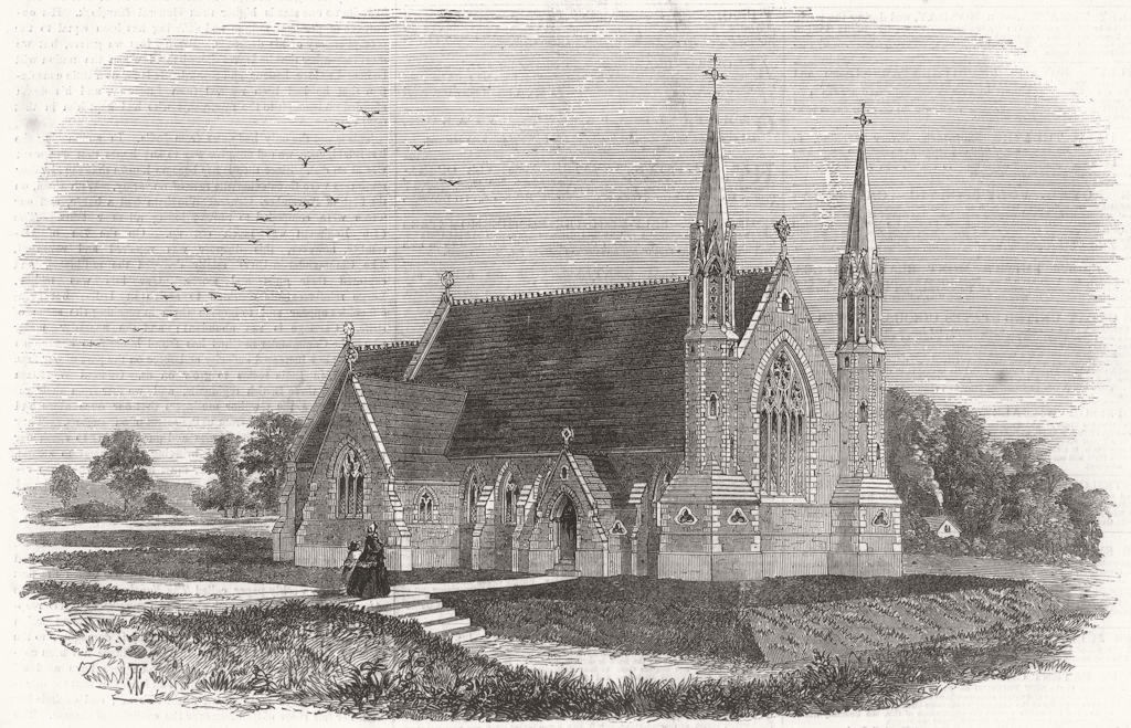 LANCS. Christ Church, recently erected at Lancaster 1858 old antique print