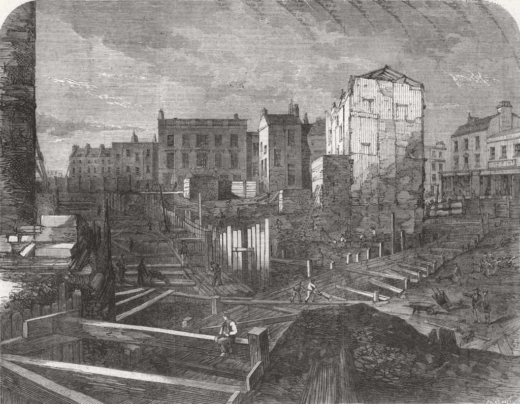LONDON. Metropolitan Railway & Fleet Ditch 1862 old antique print picture