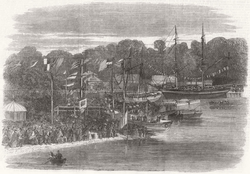 Associate Product SUFFOLK. The launch of the Ipswich Life-Boat 1862 old antique print picture