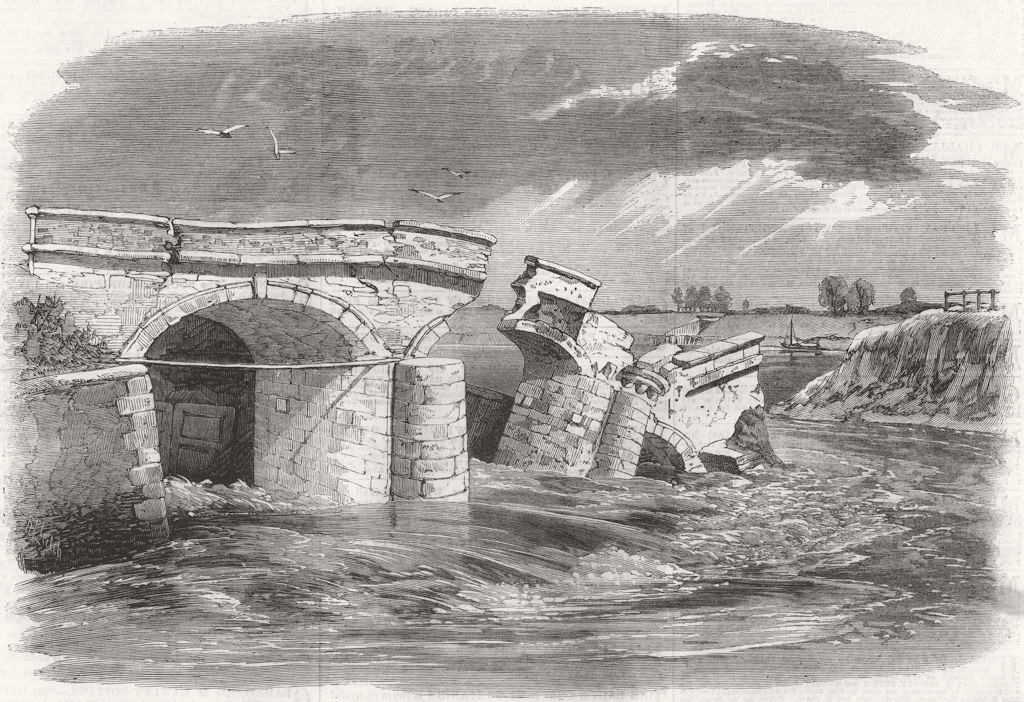 Associate Product NORFOLK. Fall of the sluice, Ouse, near Lynn 1862 old antique print picture