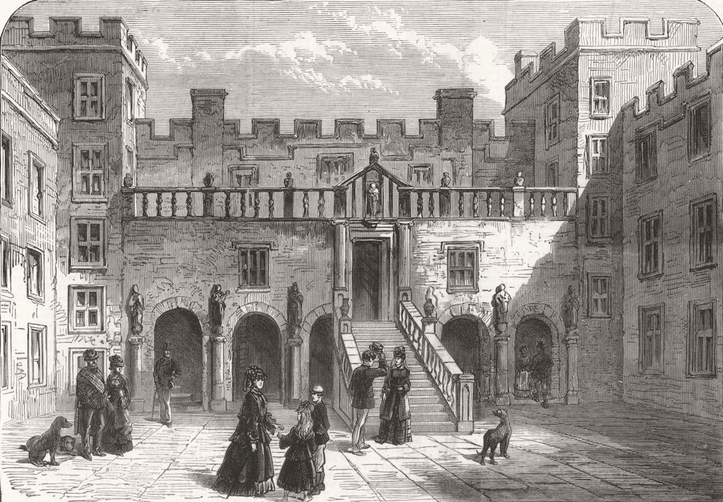 Courtyard of Chillingham Castle, Northumberland 1872 old antique print picture