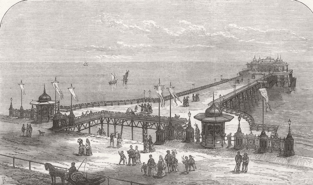 SUSSEX. The new Pier at Hastings 1872 old antique vintage print picture