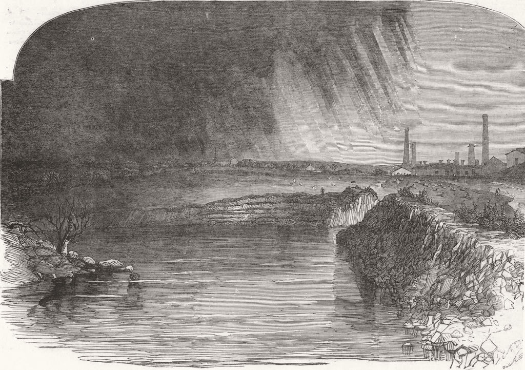 LANCASHIRE. Remains of the burst reservoir, at Bury 1852 old antique print