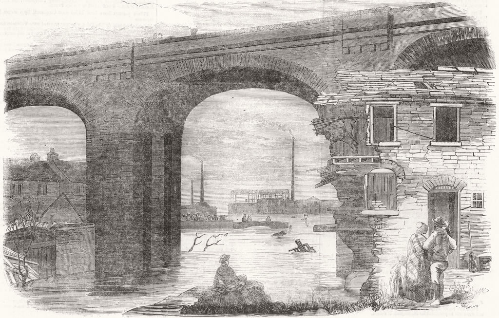 Associate Product WARCS. flood at Birmingham, below Deritend Bridge 1852 old antique print