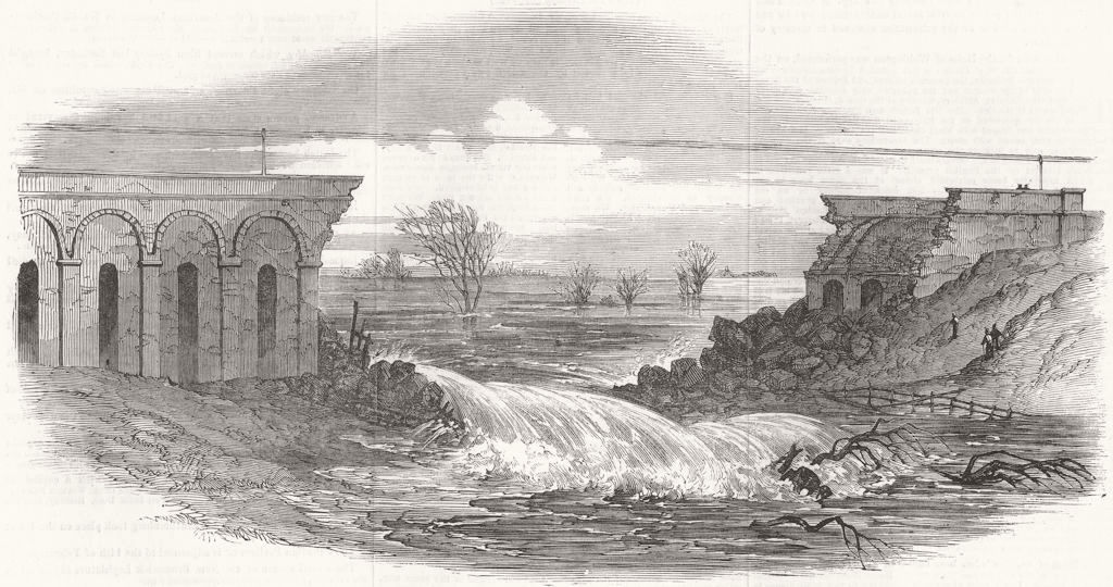 LEICS. Ruined Crows Mills railway viaduct, Leicester 1852 old antique print