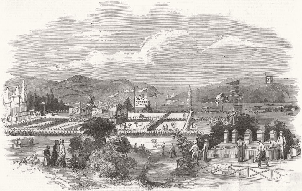 Fete in Mount Boone Park, Dartmouth, Devon 1852 old antique print picture