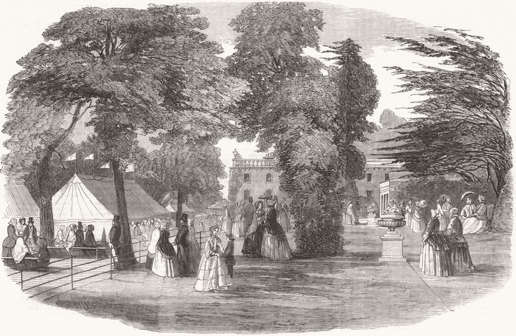 WILTS. Fete, park & Gdns of Bowood, Wilts 1852 old antique print picture