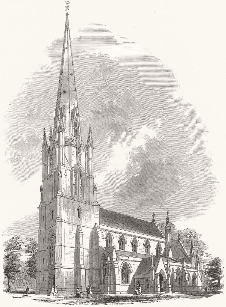 LONDON. New Church at Ealing, founded by Miss Lewis 1852 old antique print