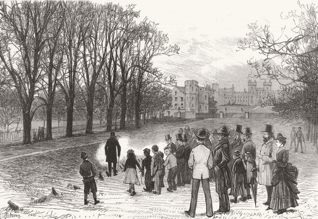 Associate Product BERKS. Firing salute, long walk, Windsor Park 1874 old antique print picture