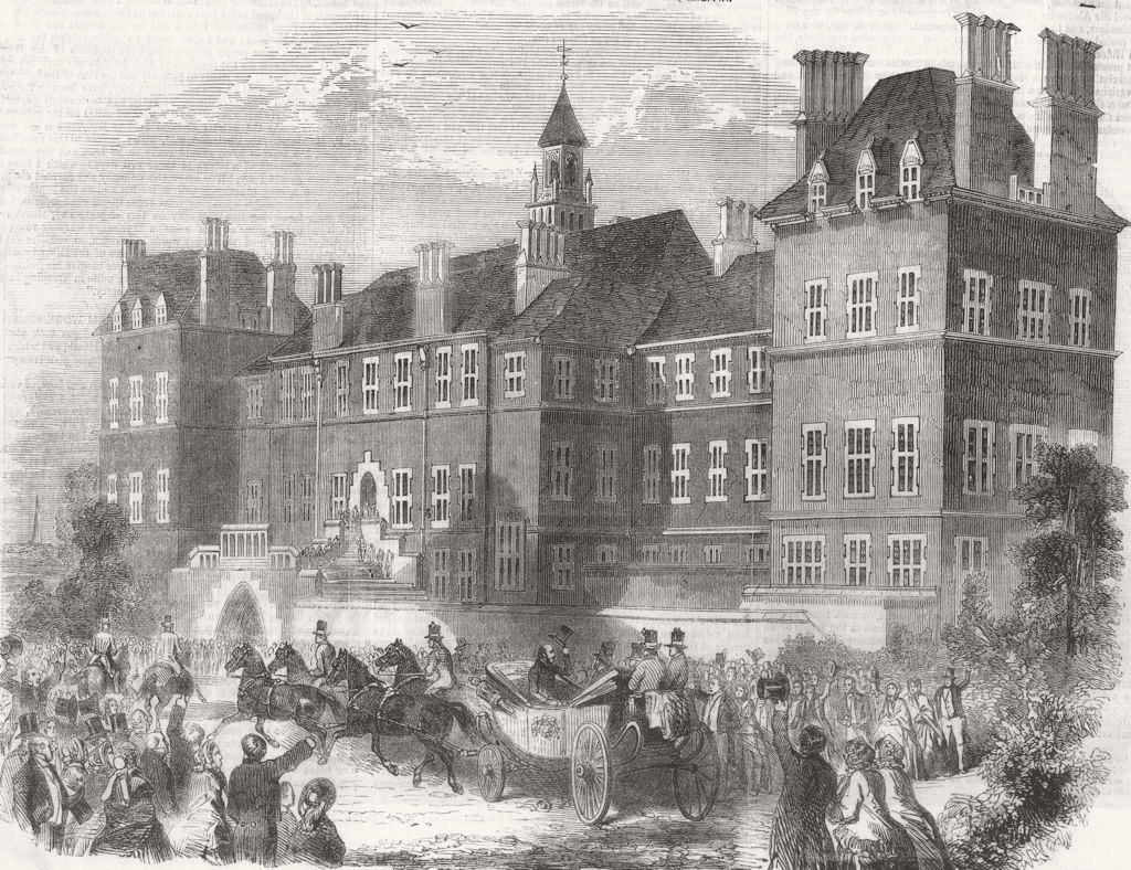 LONDON. Prince Albert at travellers' school, Pinner 1855 old antique print