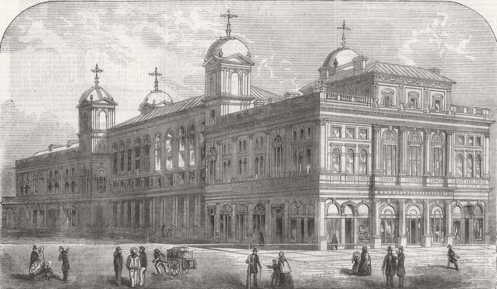 Associate Product NORTHUMBS. new public building at Newcastle-on-Tyne 1855 old antique print