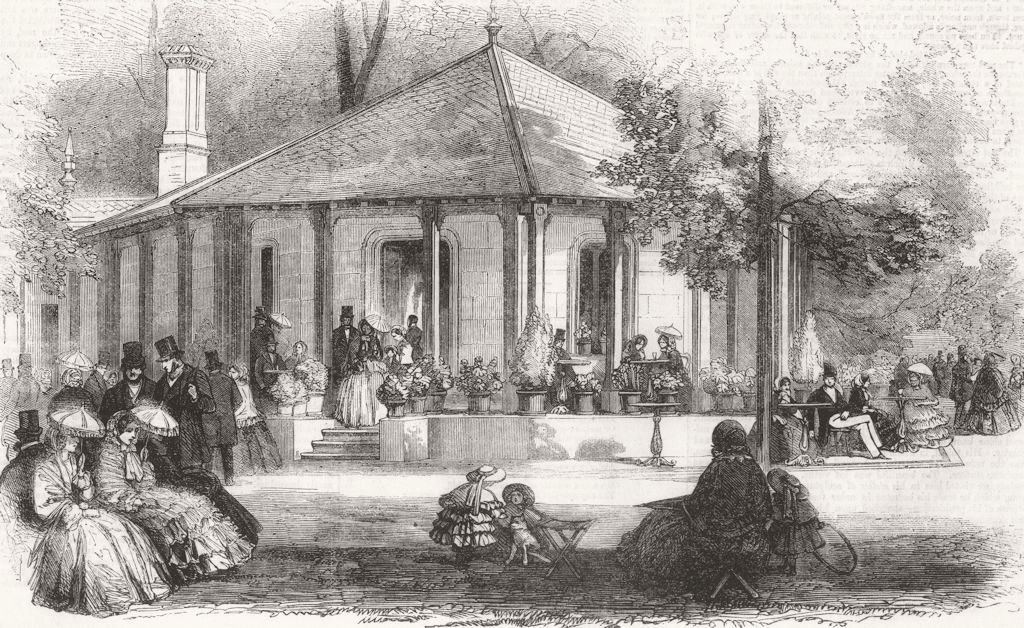Associate Product LONDON. New cafeteria pavilion, Kensington Gdns 1855 old antique print picture