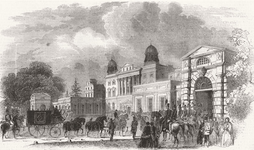 Associate Product GLOS. Arrival of funeral cortege at Badminton Hall 1855 old antique print