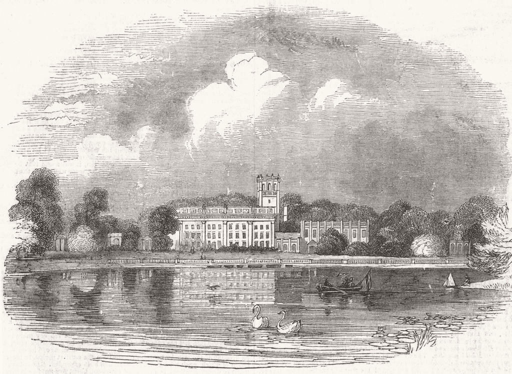 Associate Product STAFFS. Trentham Hall-from the lake 1843 old antique vintage print picture