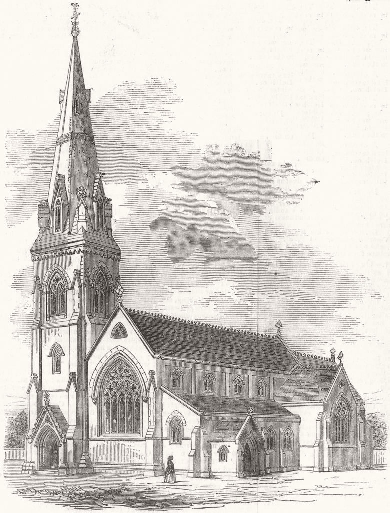 Associate Product DORSET. New Church of St John, Radipole, Weymouth 1854 old antique print