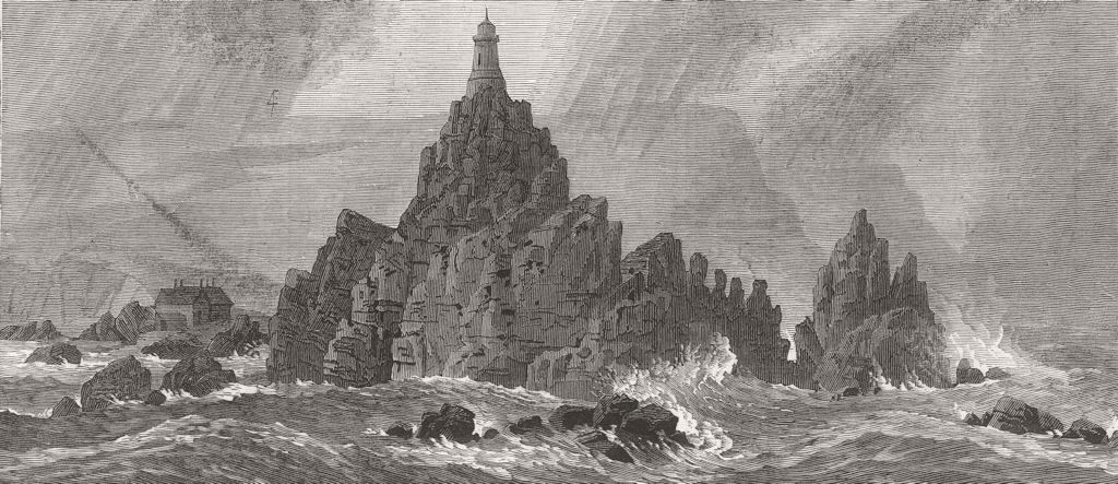 CHANNEL ISLES. New lighthouse, Corbiere Rocks, Jersey 1874 old antique print