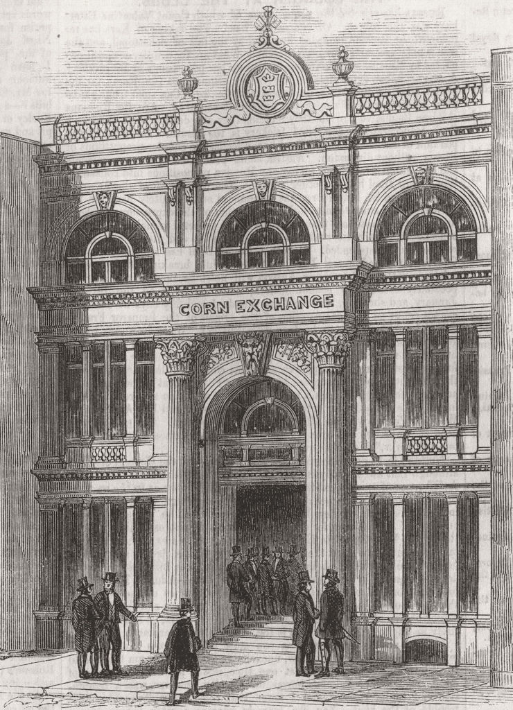 YORKS. The new Corn Exchange, Hull 1856 old antique vintage print picture