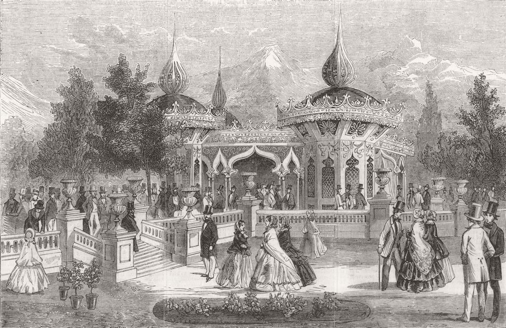 SURREY. Kiosk & Terrace at Royal Surrey Gdns 1856 old antique print picture