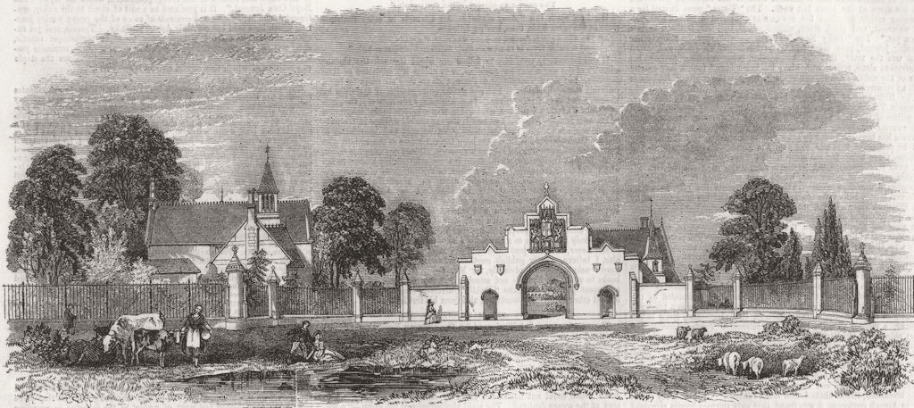 LONDON. Gate of new City of London Cemetery, Ilford 1856 old antique print