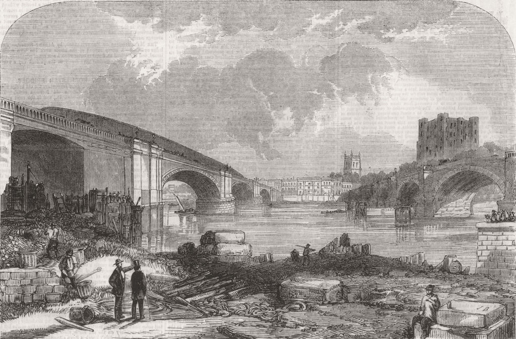 KENT. The new bridge at Rochester 1856 old antique vintage print picture