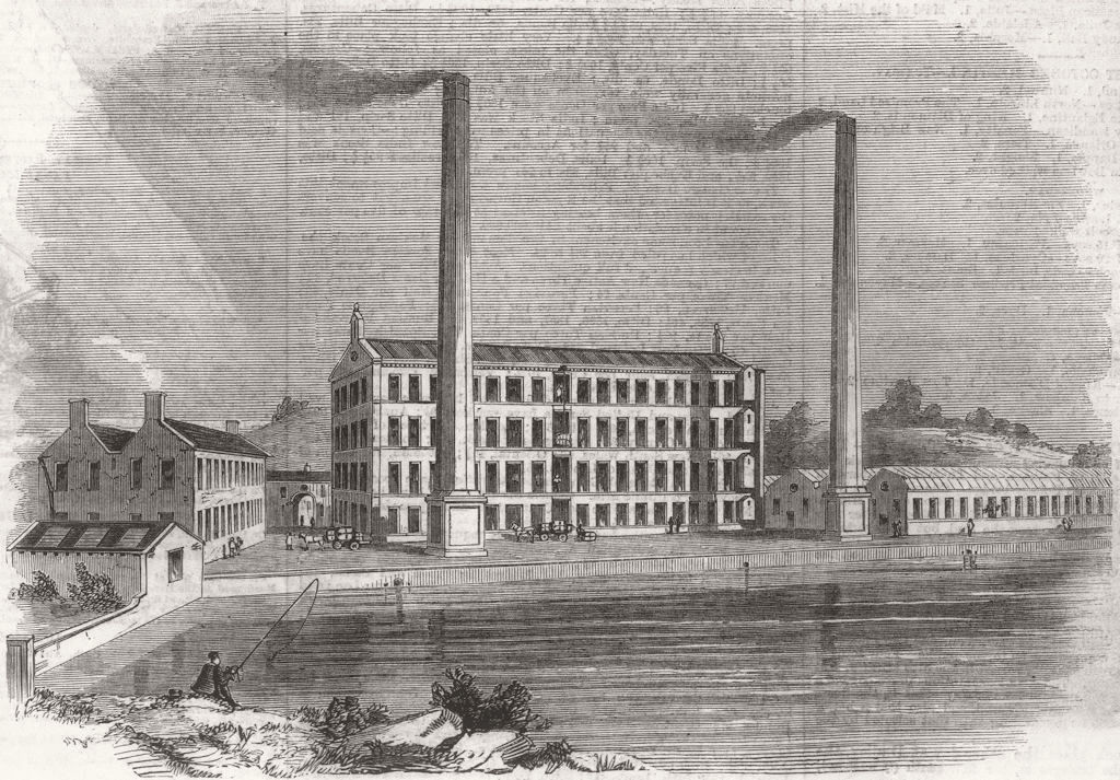 YORKS. Bottomly's Shelf Mills, near Halifax 1859 old antique print picture