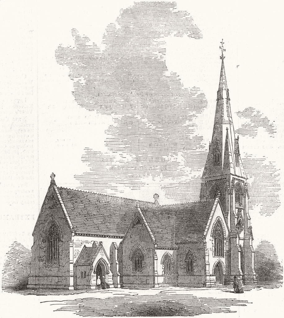 SUFFOLK. New Church of St John Evangelist, Lowestoft 1854 old antique print