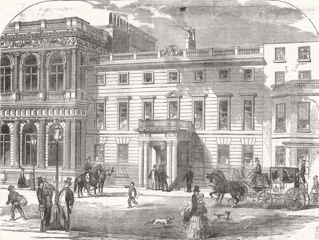 LONDON. War Office, Buckingham House, Pall-Mall 1855 old antique print picture