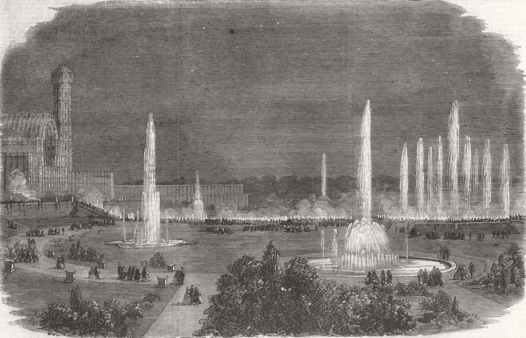 LONDON. Torchlit festival, Crystal Palace, Sydenham 1859 old antique print