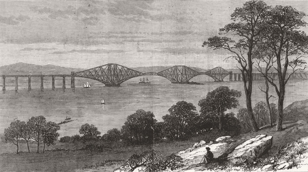 SCOTLAND. Proposed railway bridge over the Forth 1882 old antique print