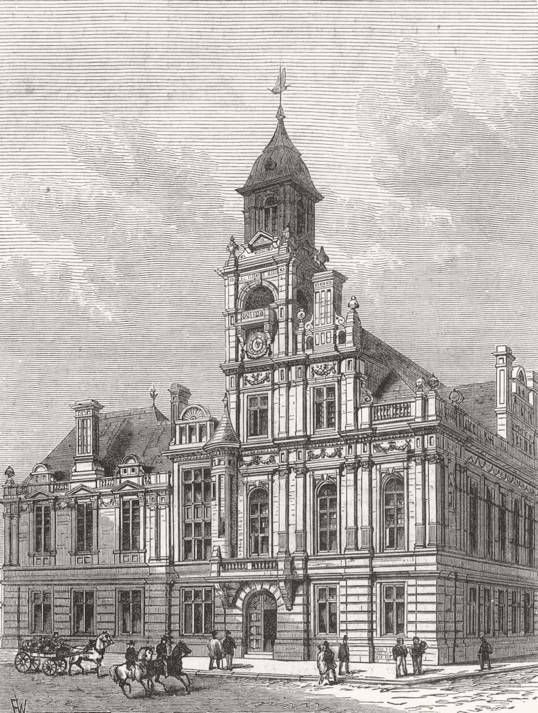 NORFOLK. New municipal buildings, Great Yarmouth 1882 old antique print