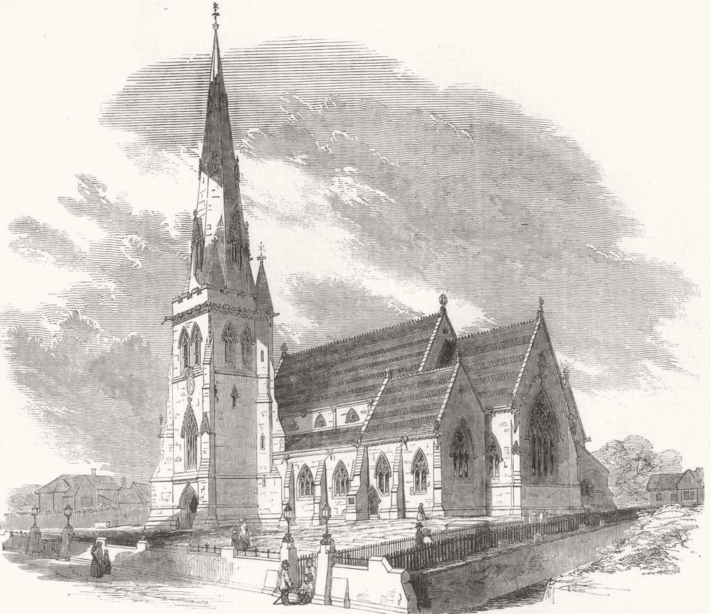 ESSEX. New Church of St Edward, at Romford 1850 old antique print picture