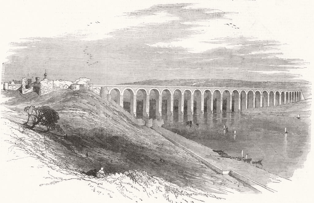 NORTHUMBS. Railway viaduct over Tweed, Berwick 1850 old antique print picture