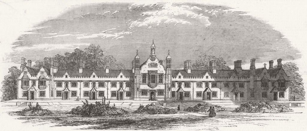 SURREY. aged Freemasons Asylum, Croydon.  1850 old antique print picture