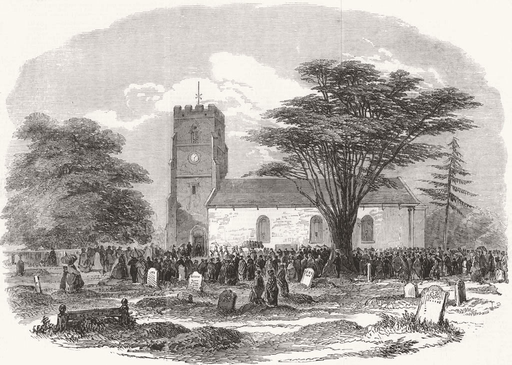 STAFFS. Exterior of the church at Drayton Bassett 1850 old antique print
