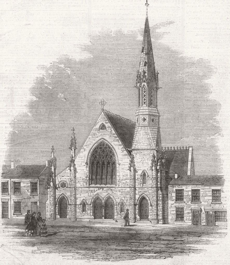 DURHAM. Church under construction at Darlington 1861 old antique print picture