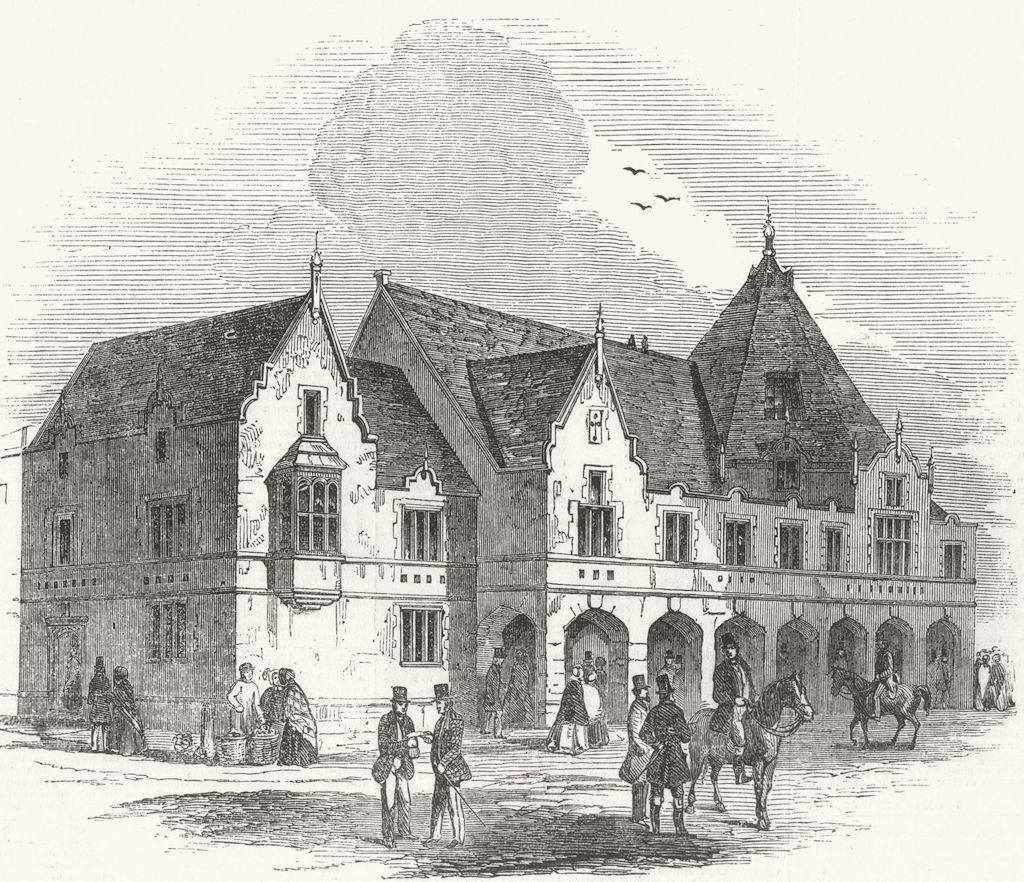 STAFFS. Corn Exchange & market hall, Lichfield 1850 old antique print picture