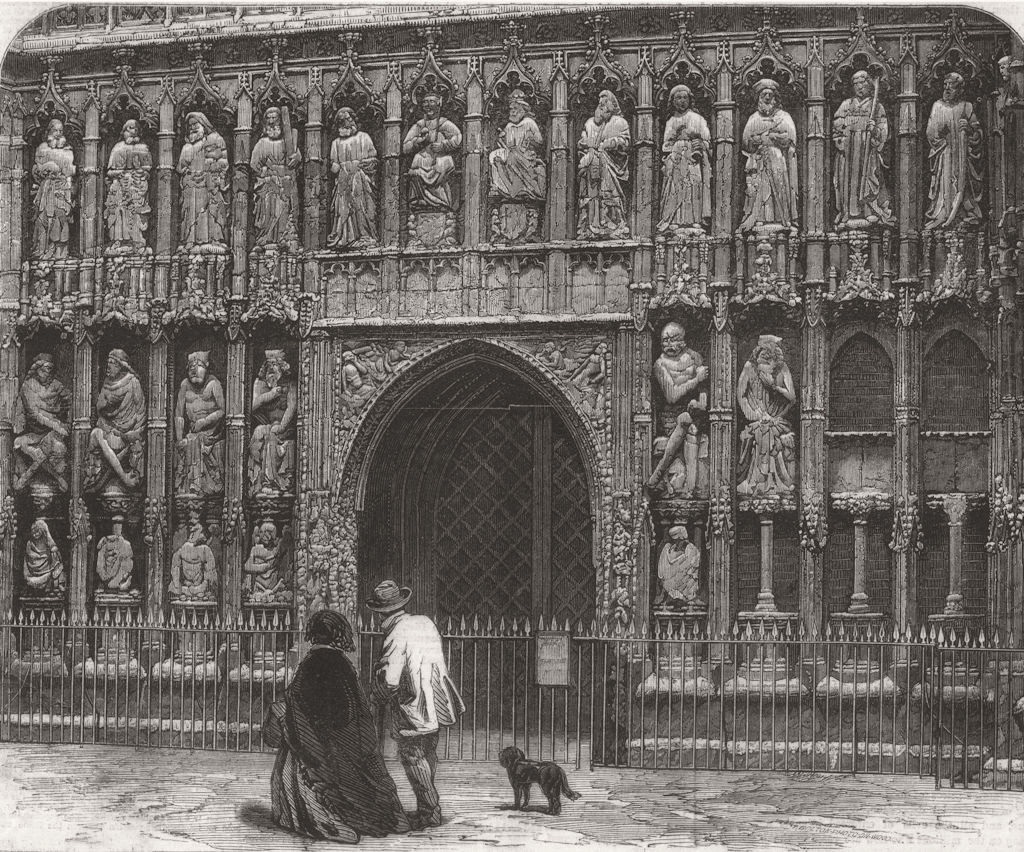 DEVON. West screen of Exeter Cathedral 1861 old antique vintage print picture