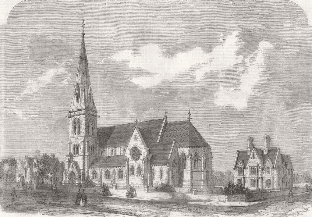 LONDON. St Ann's Church, Hanger-Lane, Stamford-Hill 1861 old antique print