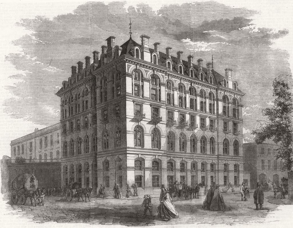 Associate Product LONDON. London-Bridge Railway Terminus Hotel 1861 old antique print picture